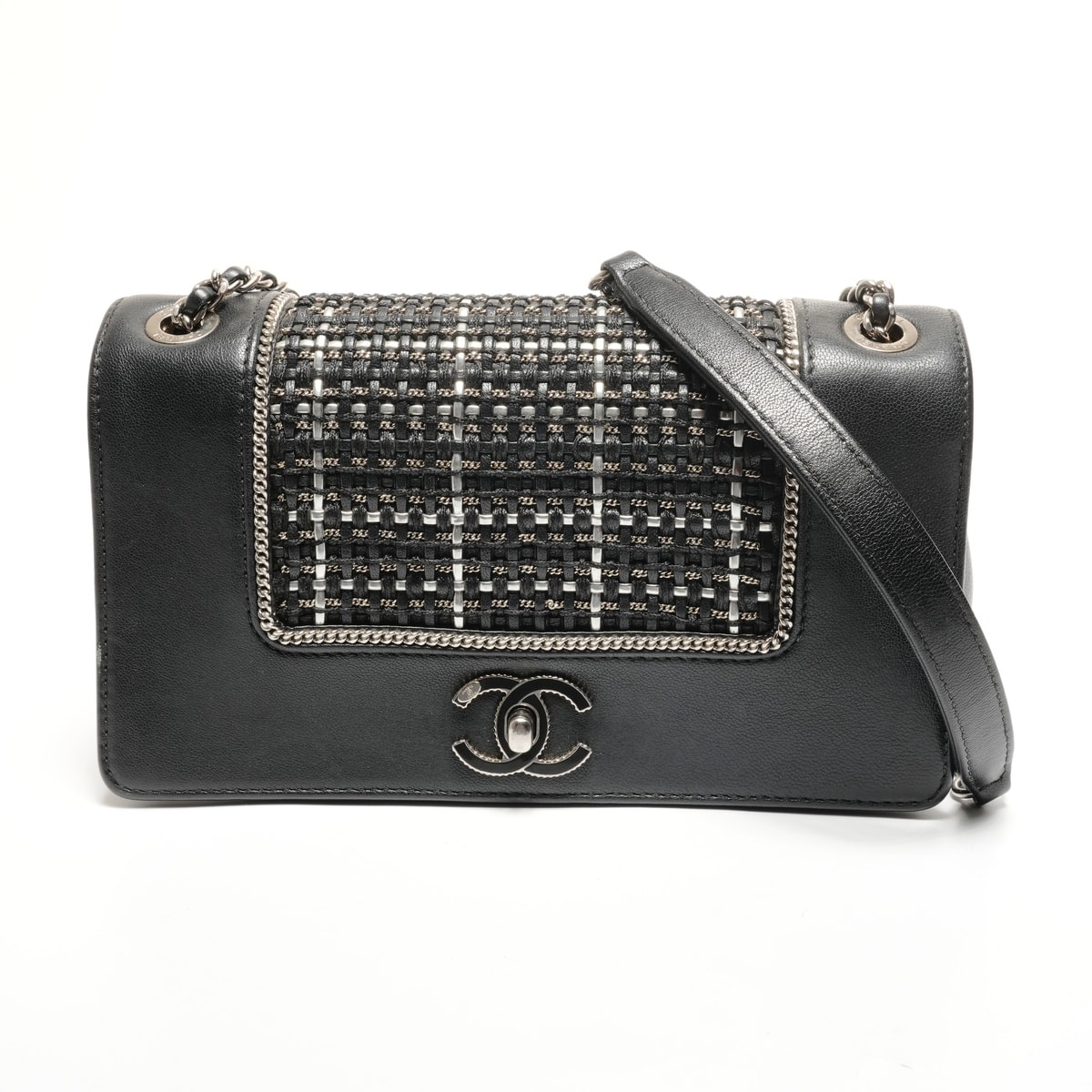 シャネル CHANEL 24番台 2016-2017 ラムスキン ダブルフラップ チェック ショルダーバッグ【中古】