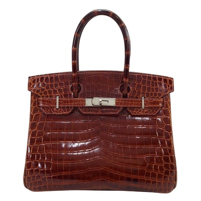 HERMES エルメス ハンドバッグ バーキン30 ミール クロコダイルニロティカスシャイニー シルバー金具 □G刻印 Aランク【中古】