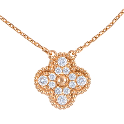 Van Cleef & Arpels ヴァンクリーフ&アーペル ヴィンテージ アルハンブラ ペンダント VCARP2R300 ネックレス K18RG ダイヤモンド ピンク ゴールド【中古】