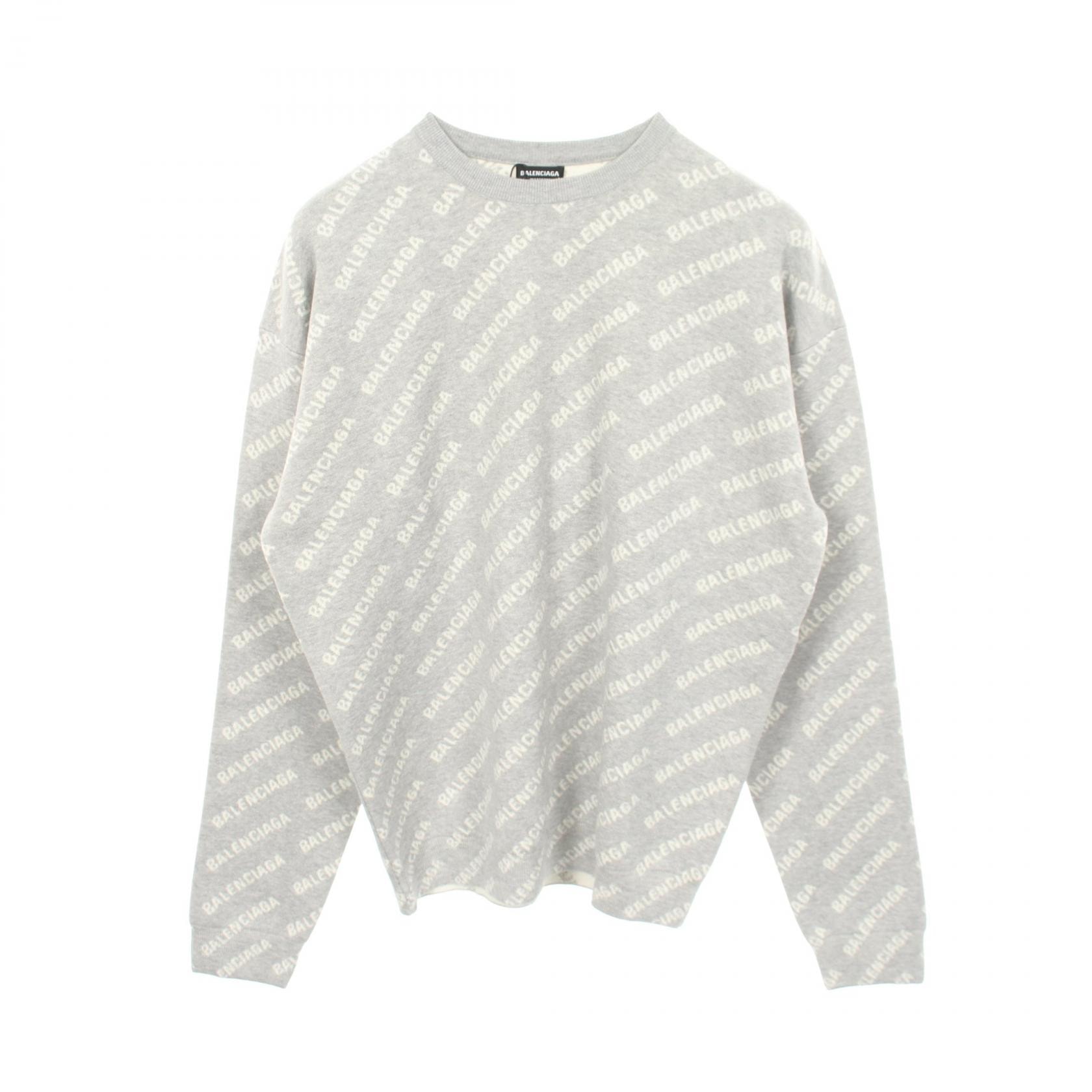 バレンシアガ BALENCIAGA オールオーバーロゴ ニット 衣料品 トップス コットン ウール メンズ グレー系 【中古】