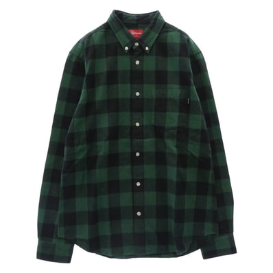 Supreme シュプリーム 長袖シャツ 12AW Buffalo Check Shirt バッファロー ブロックチェック ボタンダウン 長袖 シャツ グリーン系 M【中古】