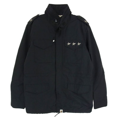 A BATHING APE アベイシングエイプ ミリタリージャケット BAPESTA ベイプスタ スタッズ M-65 ナイロン フィールド ジャケット ブラック系 M【中古】