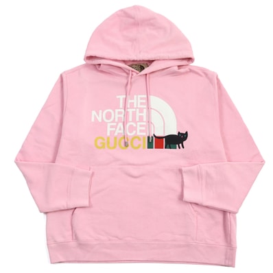 美品 グッチ×ザ ノースフェイス パーカー ピンク メンズ M 626989