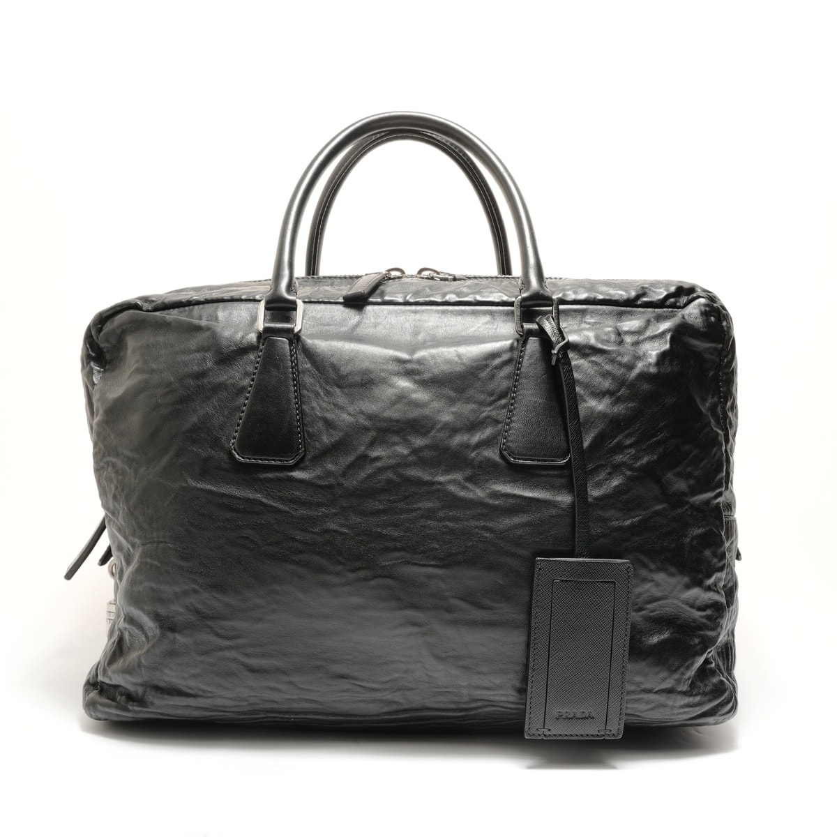 プラダ PRADA ナッパアンティークレザー シワ加工 ハンドバッグ【中古】