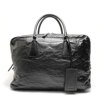 プラダ PRADA ナッパアンティークレザー シワ加工 ハンドバッグ【中古】