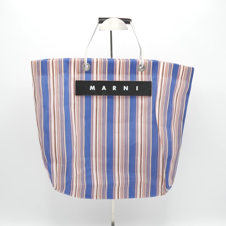 MARNI(マルニ)MARNI MARKET ストライプバッグ トートバッグ ハンドバッグ ブルー ピンク マルチカラー ストライプ柄 ロゴパッチ メタルハンドル レディース【中古】