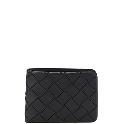 ボッテガヴェネタ イントレチャート 二つ折り財布 ブラック ラバー レディース BOTTEGAVENETA 【中古】