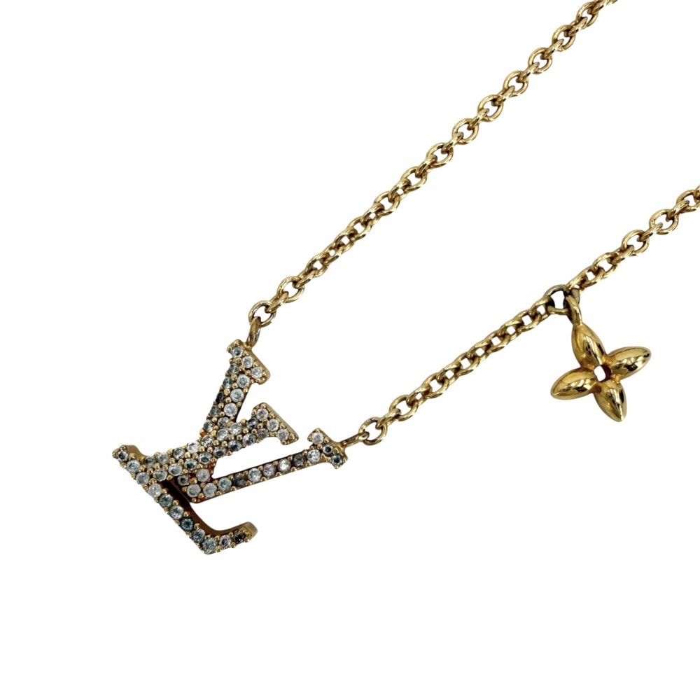 LOUIS VUITTON ルイヴィトン ネックレス LV アイコニック アクセサリー ペンダント アジャスター付き ラインストーン    M00596 ゴールド レディース 約6.3g【中古品】