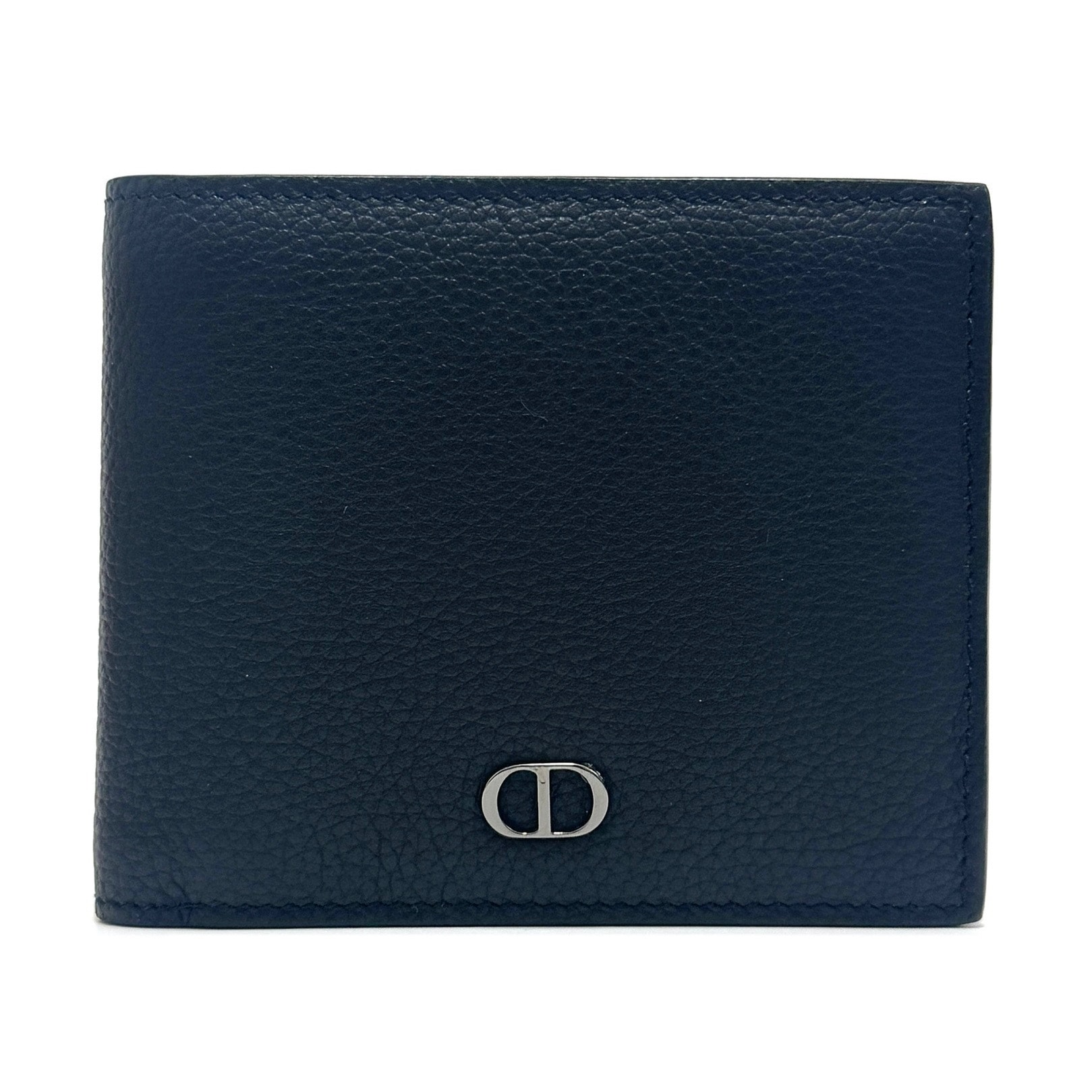 ディオール 二つ折り財布 コンパクトウォレット ブラック 黒 シルバー レザー カーフスキン 本革 CD アイコン ロゴ Dior