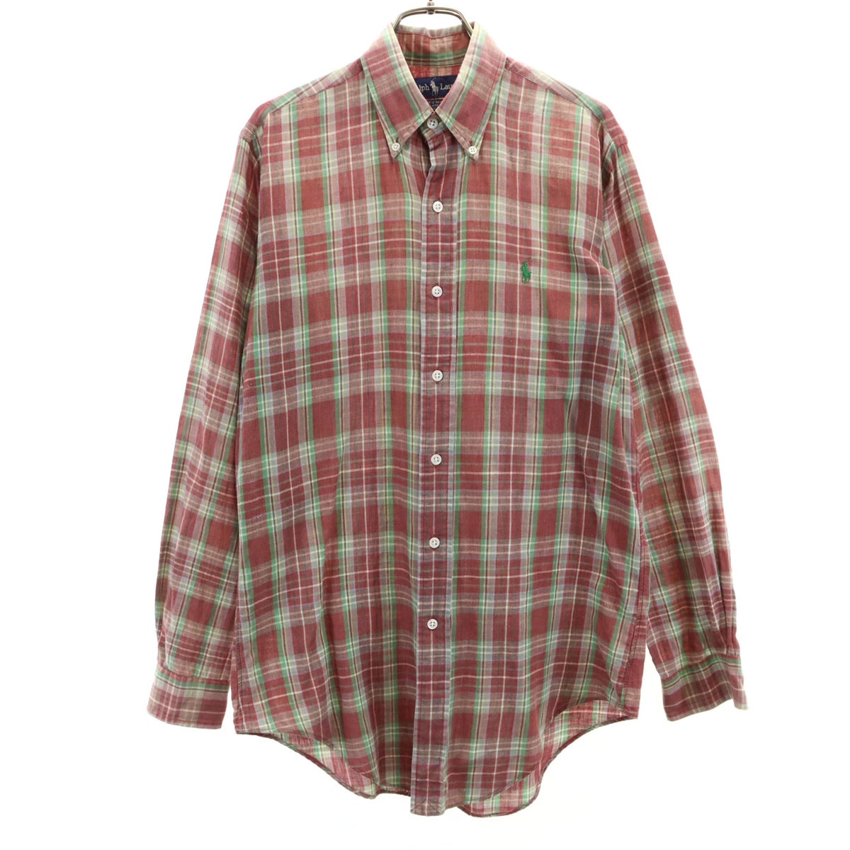 RALPH LAUREN ラルフローレン チェック柄 長袖 ボタンダウンシャツ S レッド