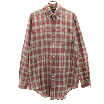 RALPH LAUREN ラルフローレン チェック柄 長袖 ボタンダウンシャツ S レッド