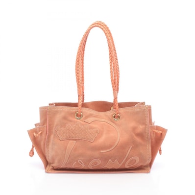 ロエベ LOEWE クラウン ロゴ トートバッグ バッグ スウェード レザー レディース ピンク系 【中古】
