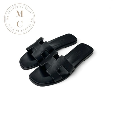 エルメス HERMES オラン サンダル 靴 シューズ レザー ブラック 黒 フラット ミュール
