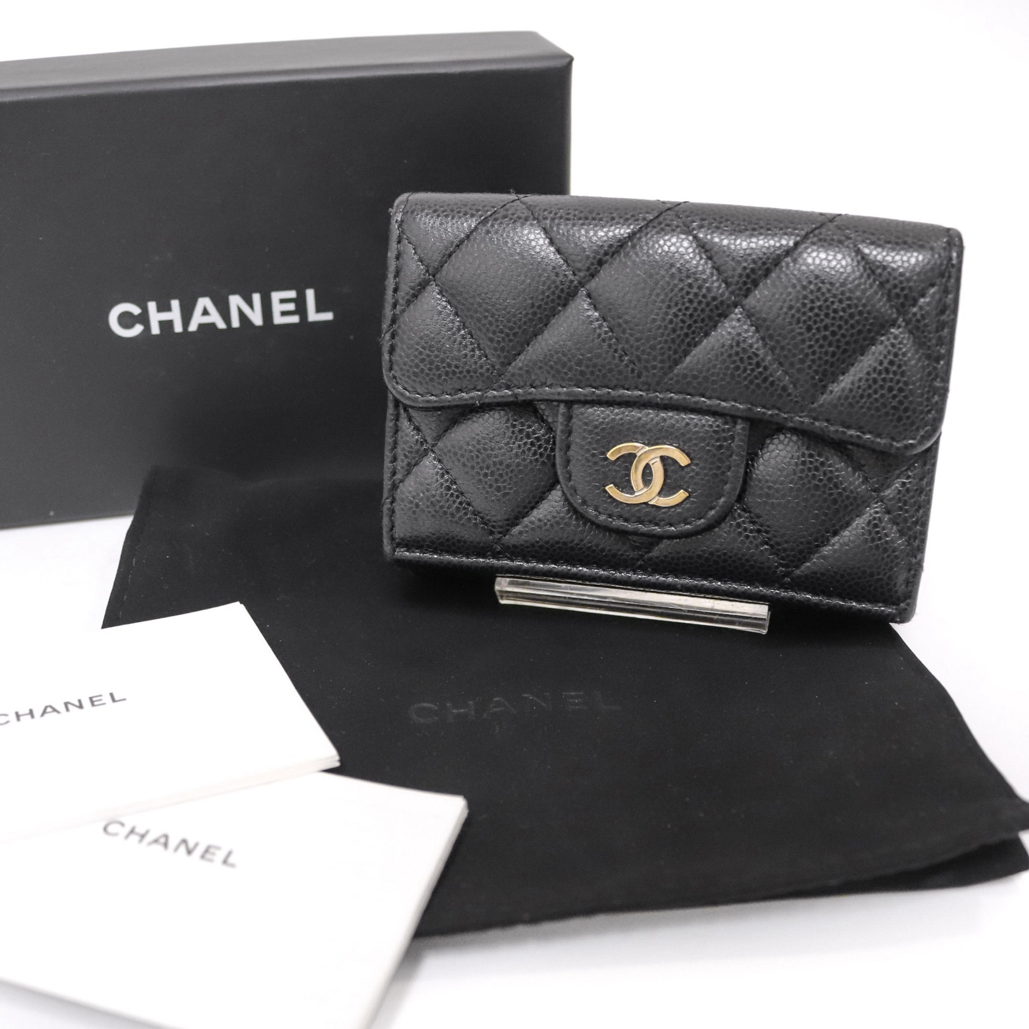 CHANEL Matelasse Caviar Skin Classic Small Flap Wallet "Black/Gold"