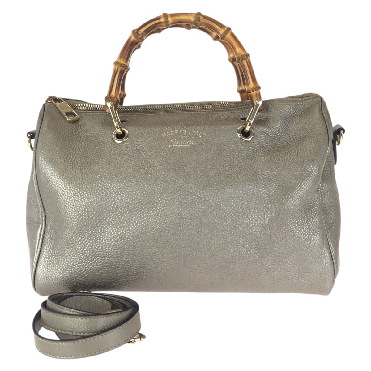 美品 GUCCI グッチ バンブー ショッパー 2way シャンパンゴールド ゴールド金具 レザー ショルダーバッグ ミニボストンバッグ 601272 【中古】