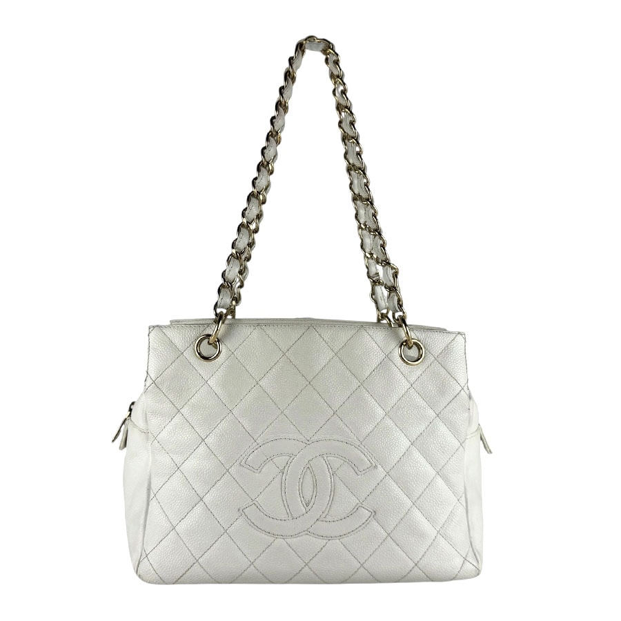 シャネル CHANEL ショルダーバッグ キャビアスキンレザー/メタル ホワイト/ゴールド レディース【中古】 z9561
