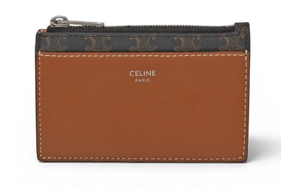 セリーヌ コインケース/カードホルダー CELINE ジップ付きカードホルダー/トリオンフキャンバス/ラムスキン ブラウン【中古】
