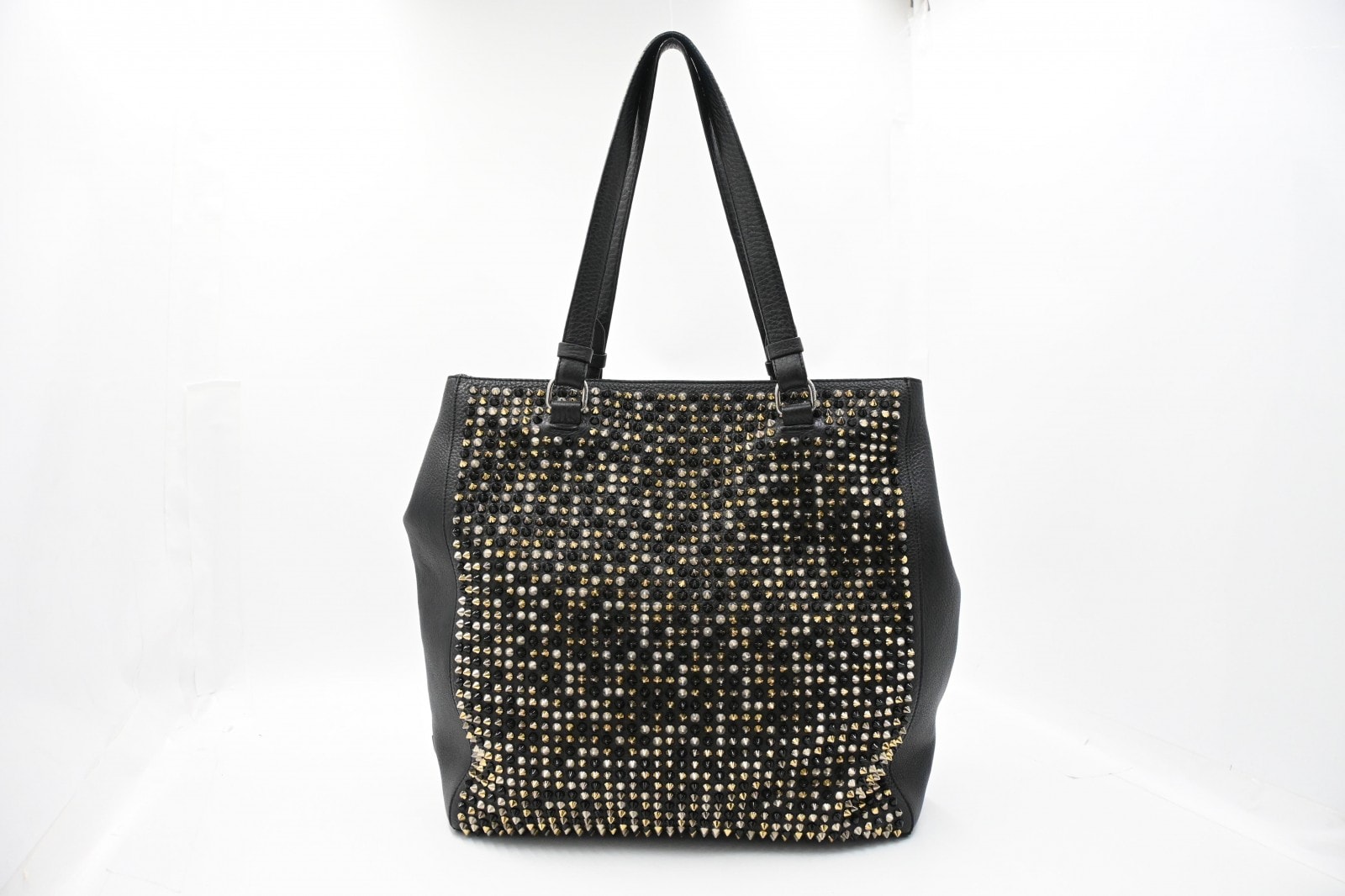 クリスチャンルブタン スタッズ トートバッグ レザー ブラック