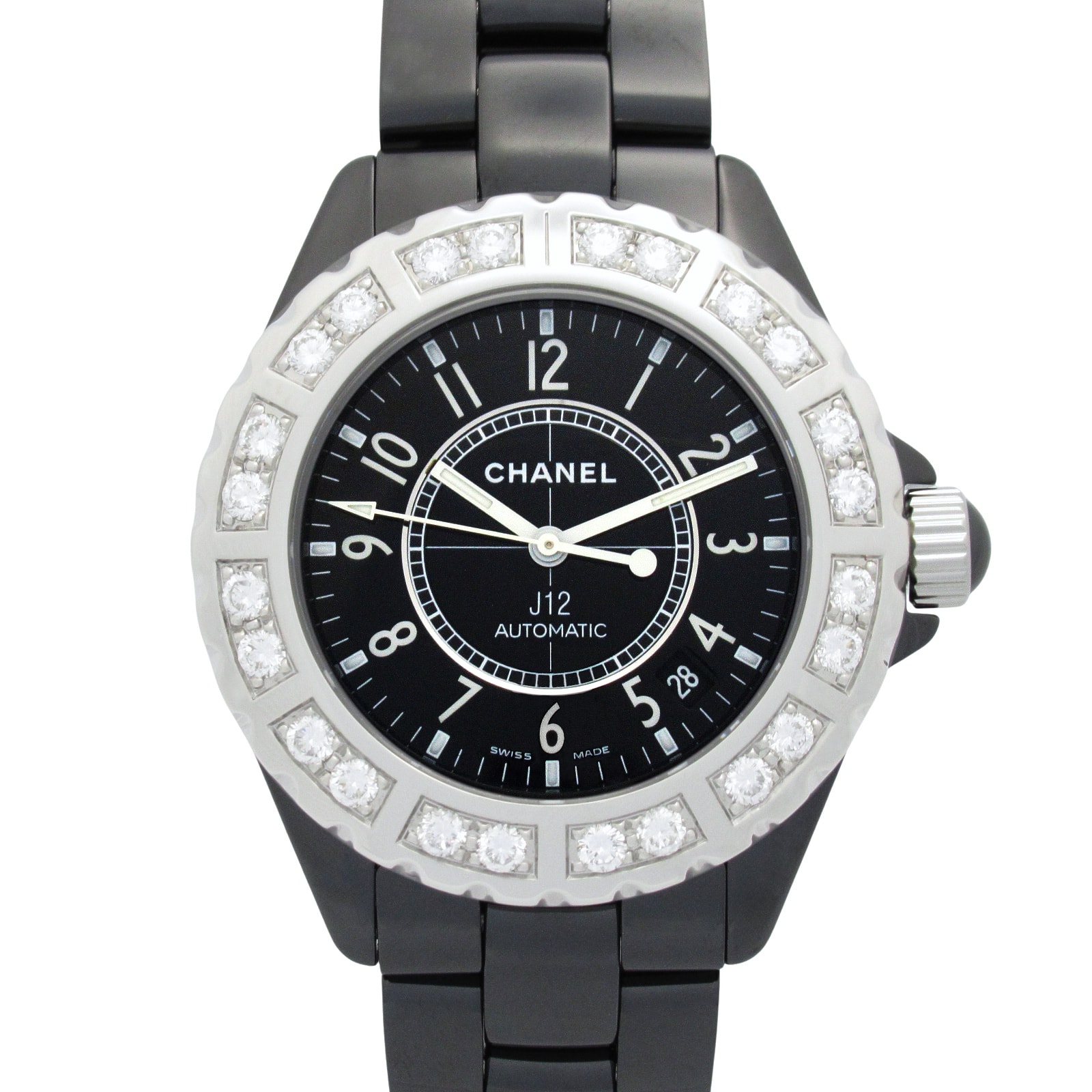 シャネル CHANEL J12 ダイヤベゼル 腕時計 時計 セラミック ダイヤモンド メンズ ブラック系 H1174 【中古】