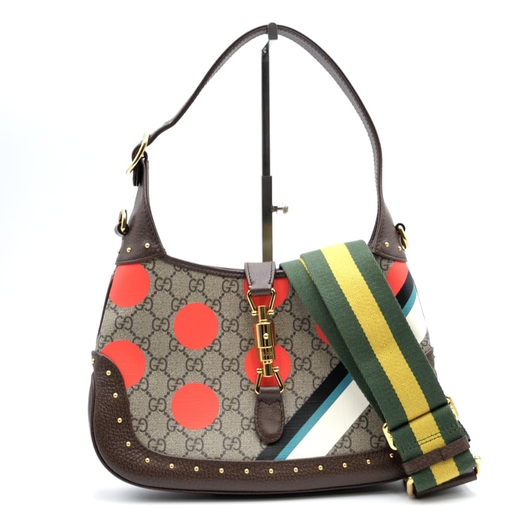 GUCCI(グッチ)ジャッキー 1961 ジオメトリックプリント スモール ショルダーバッグ GGスプリーム ドット柄 マルチカラー レザー ゴールド金具 2WAY レディース 678843【中古】