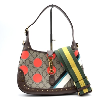 GUCCI(グッチ)ジャッキー 1961 ジオメトリックプリント スモール ショルダーバッグ GGスプリーム ドット柄 マルチカラー レザー ゴールド金具 2WAY レディース 678843【中古】