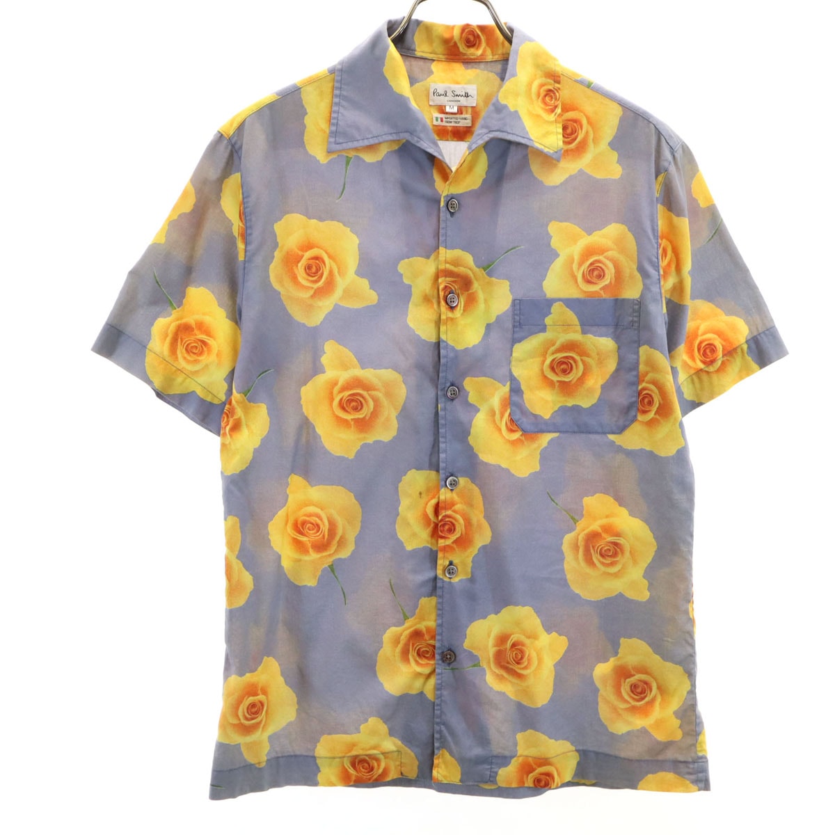 Paul Smith LONDON ポールスミスロンドン 日本製 花柄 半袖 オープンカラーシャツ M グレー