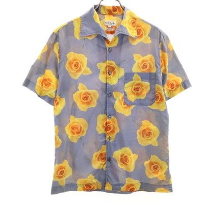 Paul Smith LONDON ポールスミスロンドン 日本製 花柄 半袖 オープンカラーシャツ M グレー