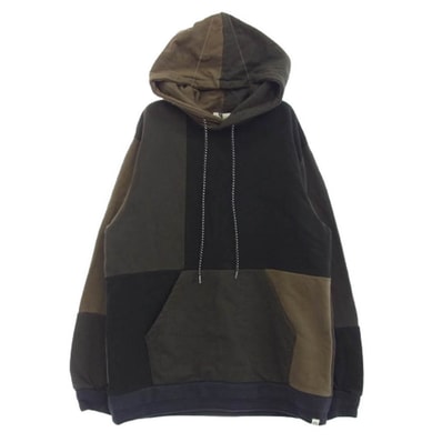 KUON クオン パーカー 144CS02C281 Patchwork Hoodie 組紐 パッチワーク フーディー プルオーバー パーカー ブラック系 XL【極上美品】【中古】