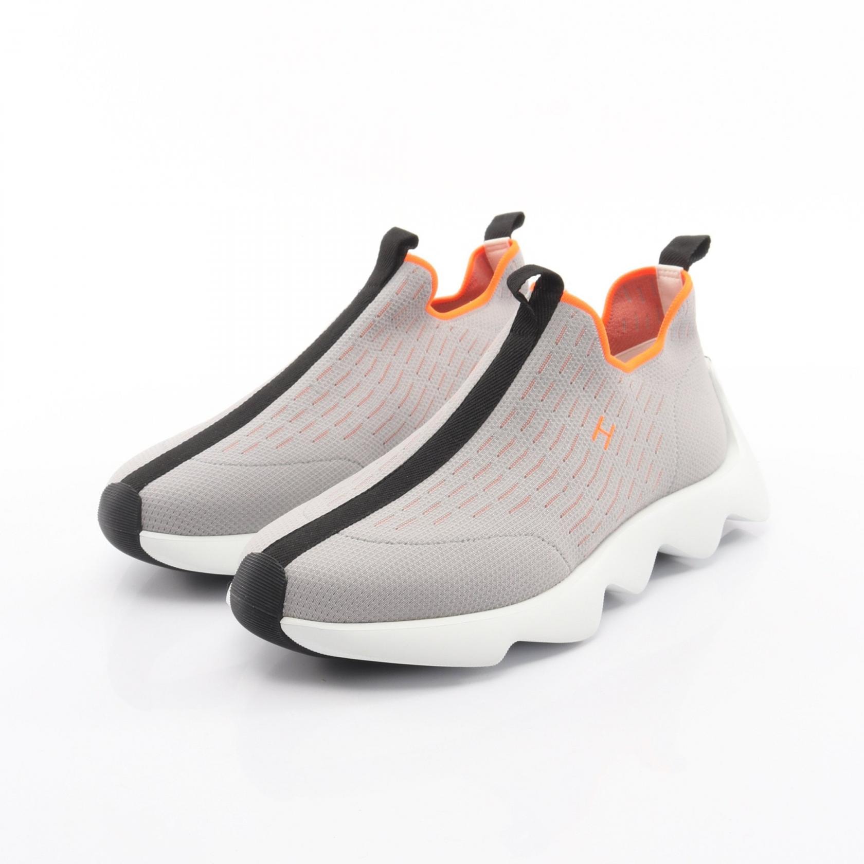 エルメス HERMES エクレール ニット スニーカー 靴 ファブリック オレンジ メンズ グレー系 / オレンジ系 【中古】