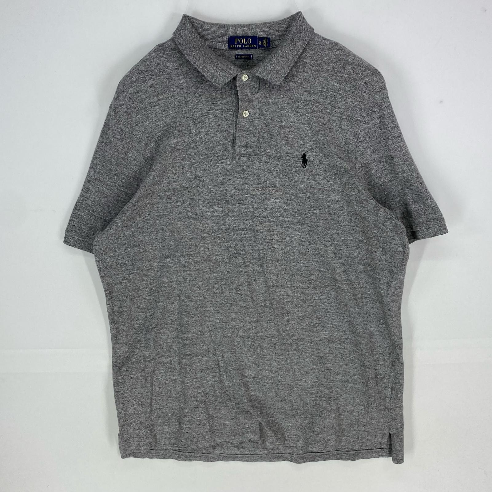古着 ポロ・ラルフローレン POLO RALPH LAUREN 鹿の子 半袖シャツ ワンポイント ポロシャツ ロゴ刺繍 XL  グレー系 メンズ
