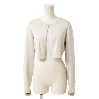 FOXEY フォクシー カーディガン サイズ42 ショート クロップド 総シルク ニット ビジューボタン ブランド古着【中古】20251230/RA7053