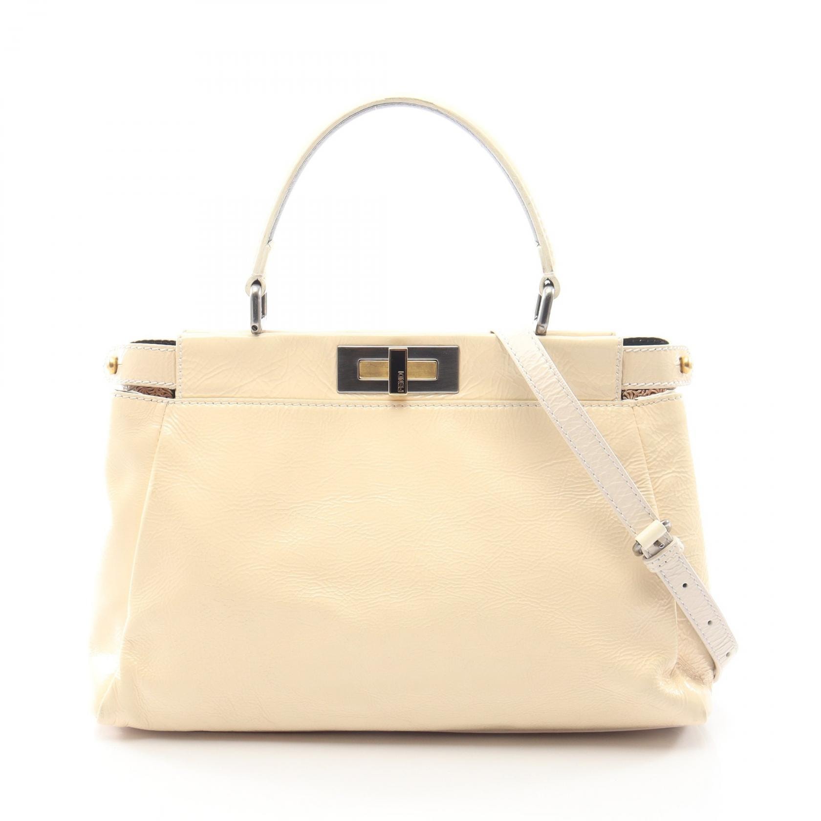 フェンディ FENDI ピーカブー 2WAY ハンドバッグ バッグ パテントレザー レディース アイボリー系 8BN211 【中古】
