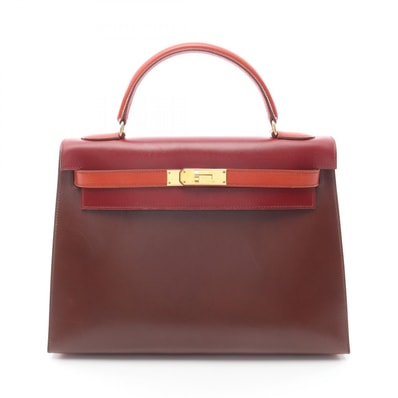 エルメス HERMES ケリー32 トリコロール ハンドバッグ バッグ カーフ(牛革) ボックスカーフ ルージュアッシュ ○Z刻印(1996年製造) レディース ブラウン系 / ボルドー系 / ブリック 【中古】