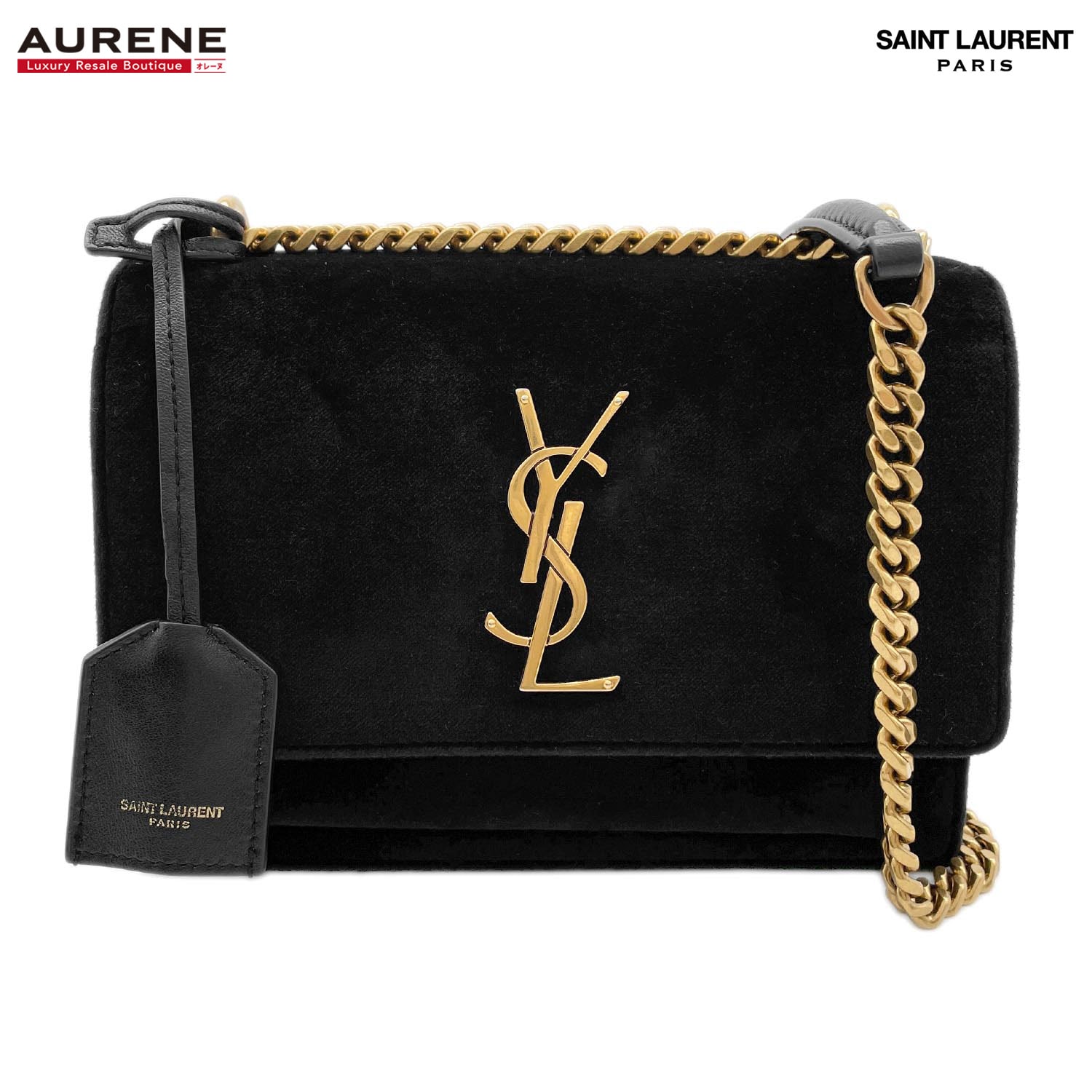SAINT LAURENT サンローラン サンセット チェーン 2WAY ショルダーバッグ
 YSL カサンドラ ベルベット レザー ブラック レディース
 【中古】