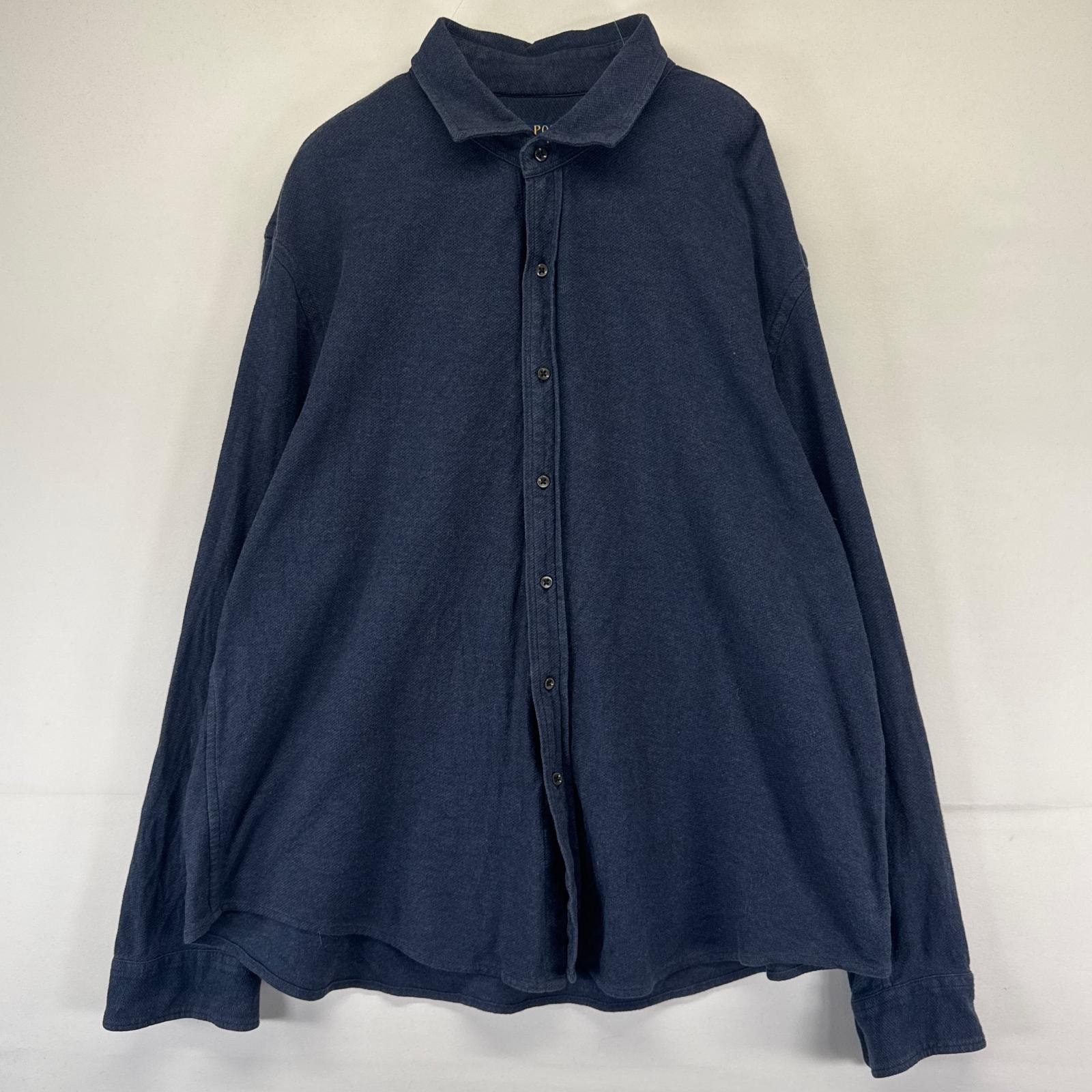 古着 ポロ・ラルフローレン POLO RALPH LAUREN 長袖シャツ 大きいサイズ 2XL  ネイビー系 無地 メンズ