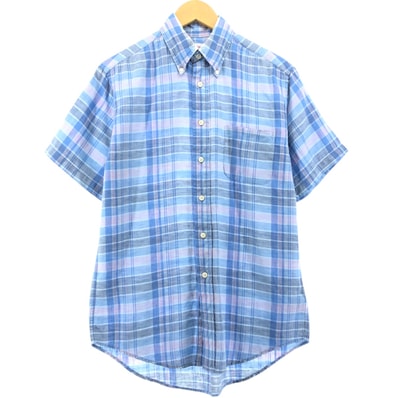 古着 ブルックスブラザーズ Brooks Brothers Est.1818 チェック柄 ボタンダウン 半袖 リネンシャツ メンズS相当/eaa553970