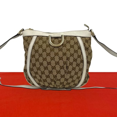 GUCCI グッチ アビー GG ロゴ 金具 キャンバス レザー ショルダーバッグ ブラウン
35016
