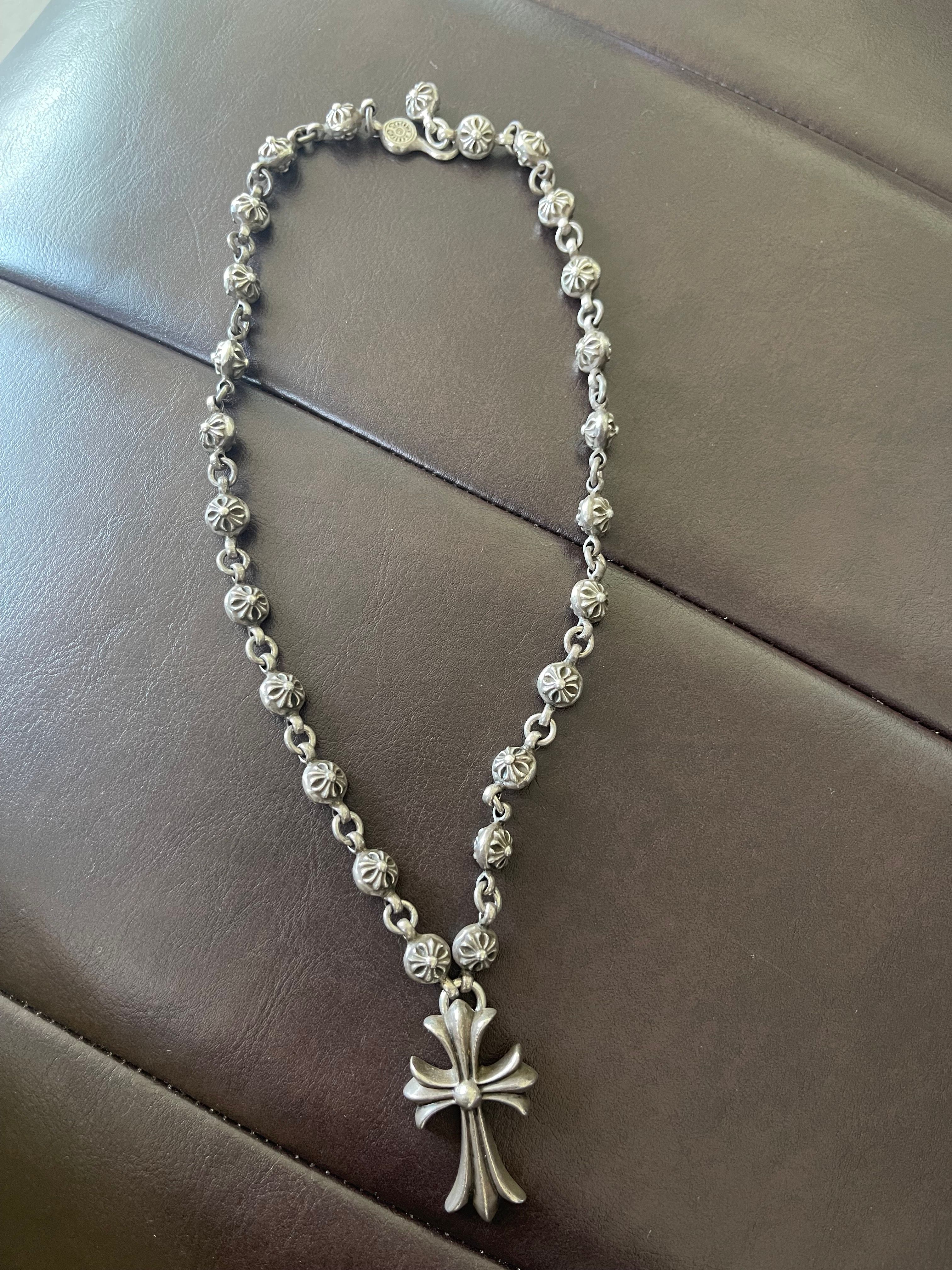 Chrome Hearts # 1 Cross Ball Necklace / CH Cross 50cm "Silver"