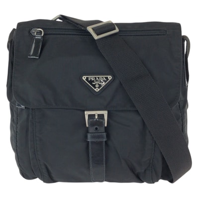 美品 PRADA プラダ テスート 三角ロゴプレート ブラック 黒 シルバー金具 ナイロン レザー/ ショルダーバッグ メッセンジャーバッグ 603230 【中古】