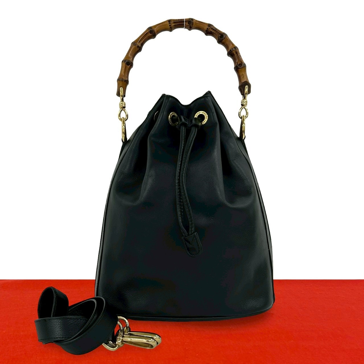GUCCI グッチ バンブー レザー ショルダーバッグ ブラック
 435-8