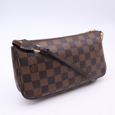LOUIS VUITTON ルイ・ヴィトン ダミエ ポシェット アクセソワール N51985 ハンドバッグ ブラウン ベージュ レッド コーティングキャンバス レザー レディース