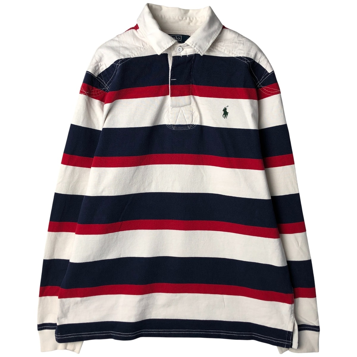 古着 ラルフローレン Ralph Lauren POLO by Ralph Lauren CUSTOM FIT ボーダー柄 長袖 ラガーシャツ メンズL相当/eaa601399