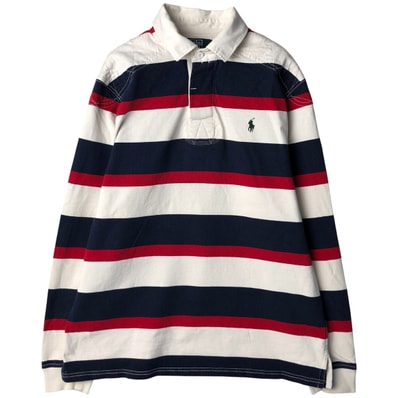 古着 ラルフローレン Ralph Lauren POLO by Ralph Lauren CUSTOM FIT ボーダー柄 長袖 ラガーシャツ メンズL相当/eaa601399
