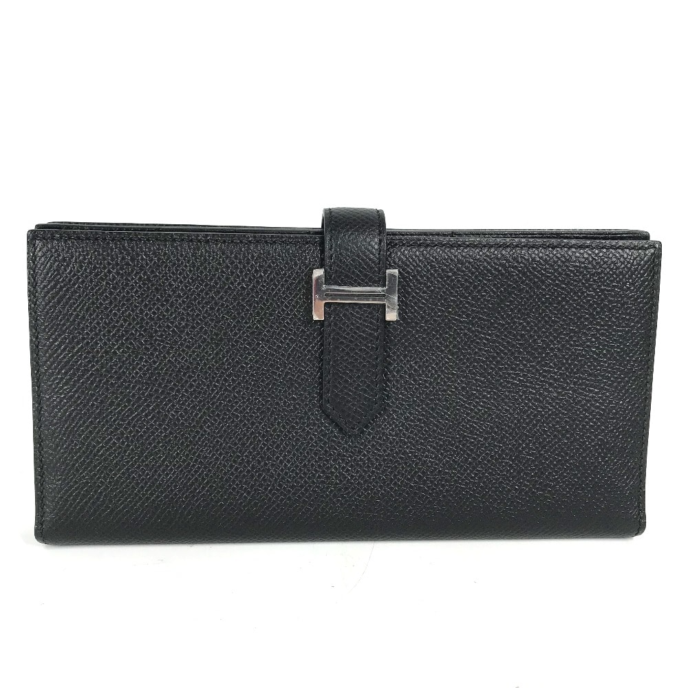 エルメス HERMES ベアンスフレ Hロゴ 2つ折り ロングウォレット 長財布 エプソン A刻 ブラック 新品同様