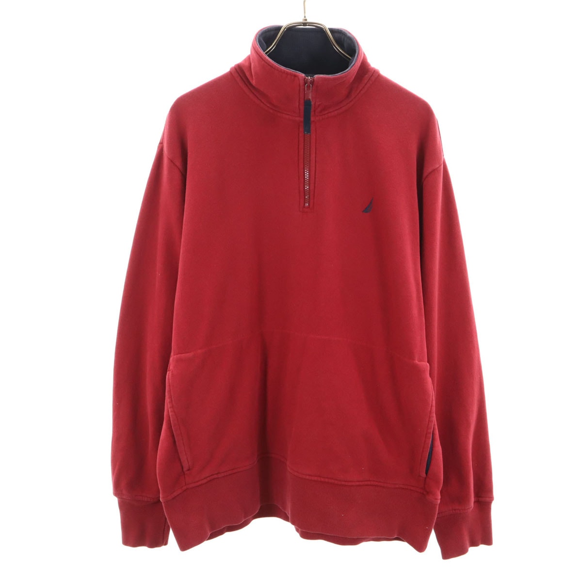 NAUTICA ノーティカ 長袖 ハーフジップ プルオーバー トレーナー L レッド 裏起毛 スウェット