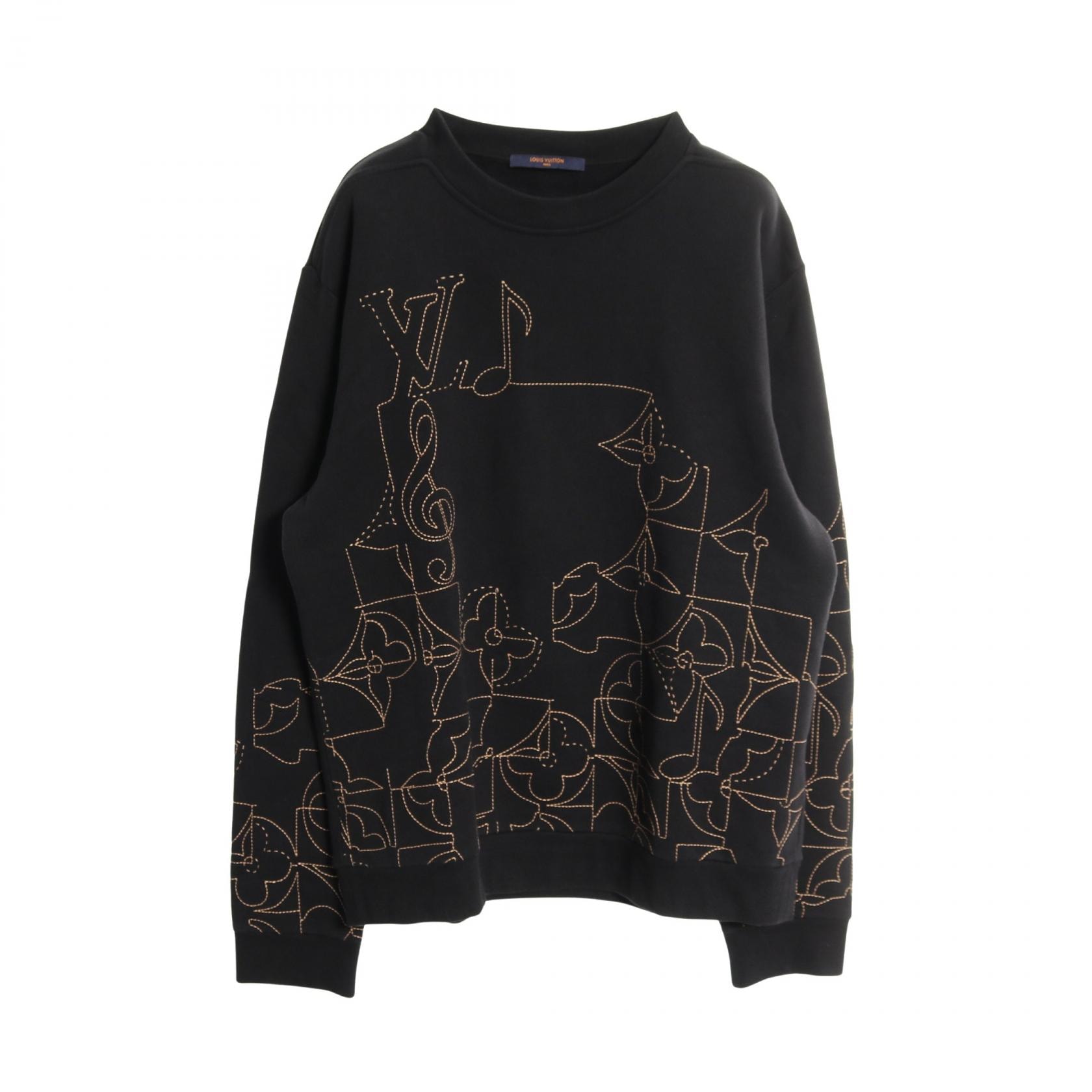 ルイ・ヴィトン LOUIS VUITTON ミュージックライン エンブロイダード スウェット 衣料品 トップス コットン ベージュ メンズ ブラック系 / ベージュ系 【中古】