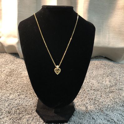 Dior Rhinestone Heart Logo Plate Necklace "Gold"