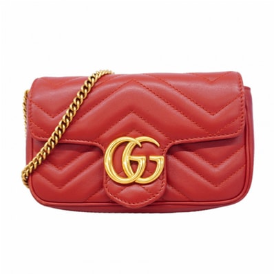 【6gd4892-k】グッチ ショルダーバッグ GGマーモント 476433 レザー レッド ゴールド金具【中古】レディース
