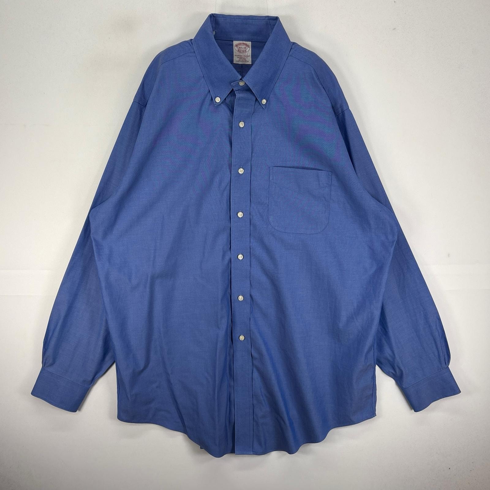 古着 ブルックスブラザーズ Brooks Brothers 長袖シャツ ボタンダウン 胸ポケット L ブルー系 無地 メンズ