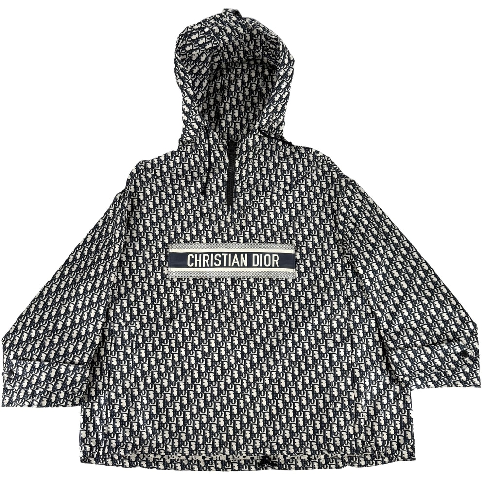 Christian Dior クリスチャンディオール アウター オブリーク プルオーバー アノラック アパレル 服  XS ネイビー 紺 ベージュ ブラック金具 ポリエステル    レディース 春 秋【中古品】